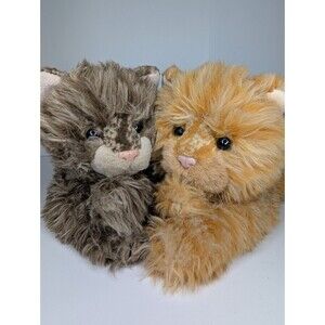 Set 2 Russ Berrie Realistic ABBY Orange & Brown Cat Striped Tabby Plush Sierra